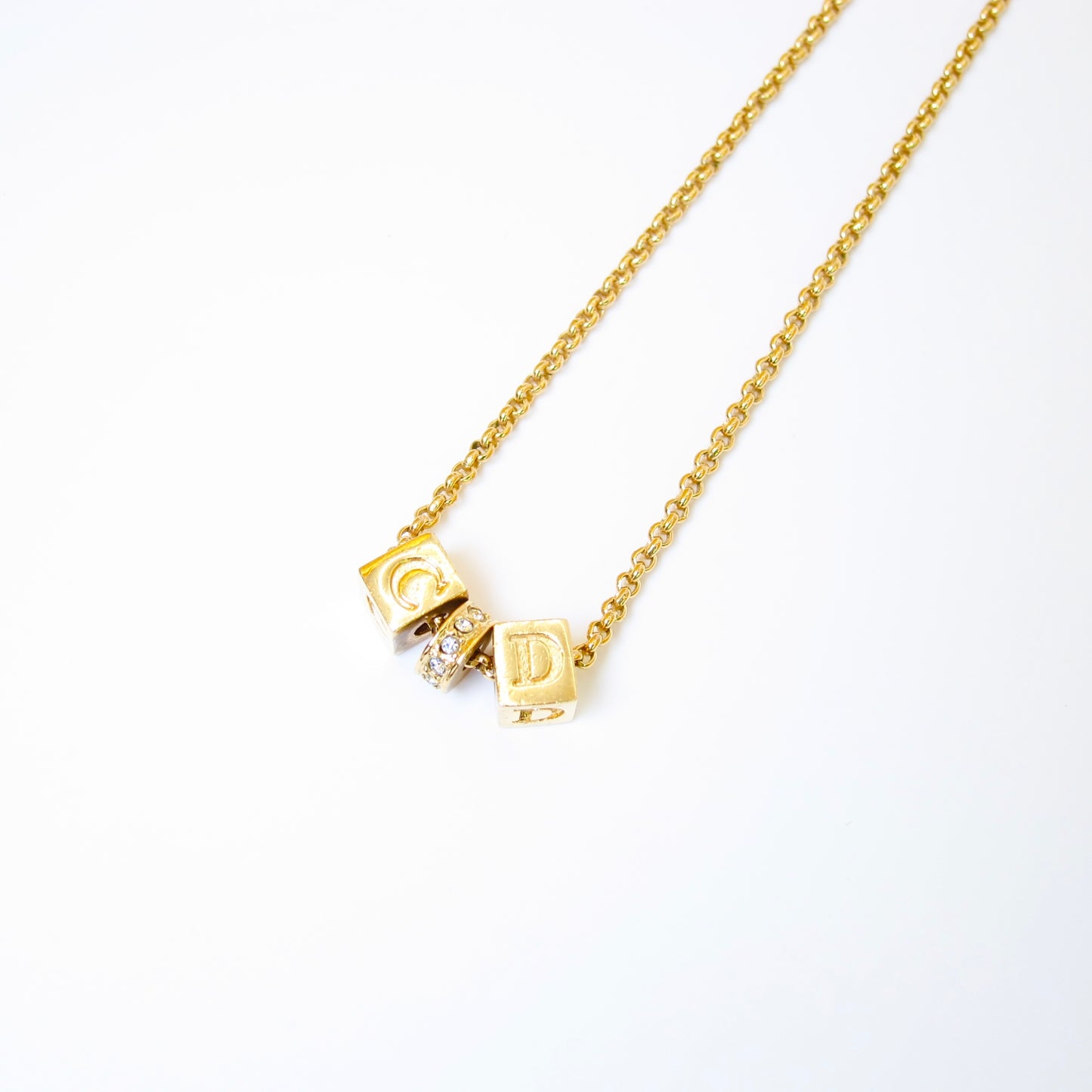 Christian Dior Vintage CD Logo on Cube Golden Necklace