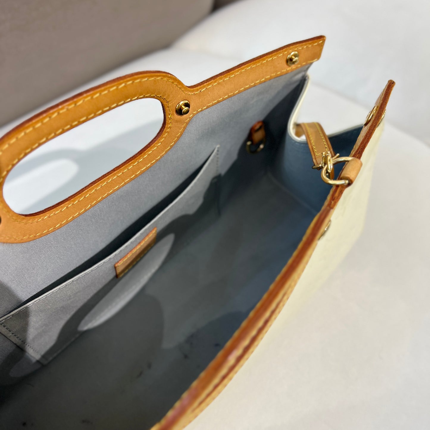 Louis Vuitton Vintage Light Yellow Enamelled Leather Monogram Handbag