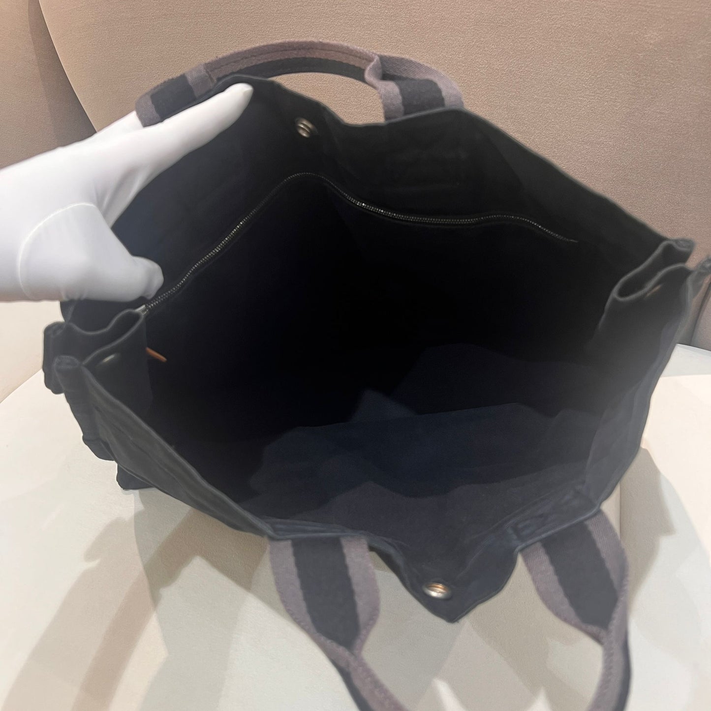 Hermès Vintage Fourre Tout Mm Black Canvas Stripe Tote Bag