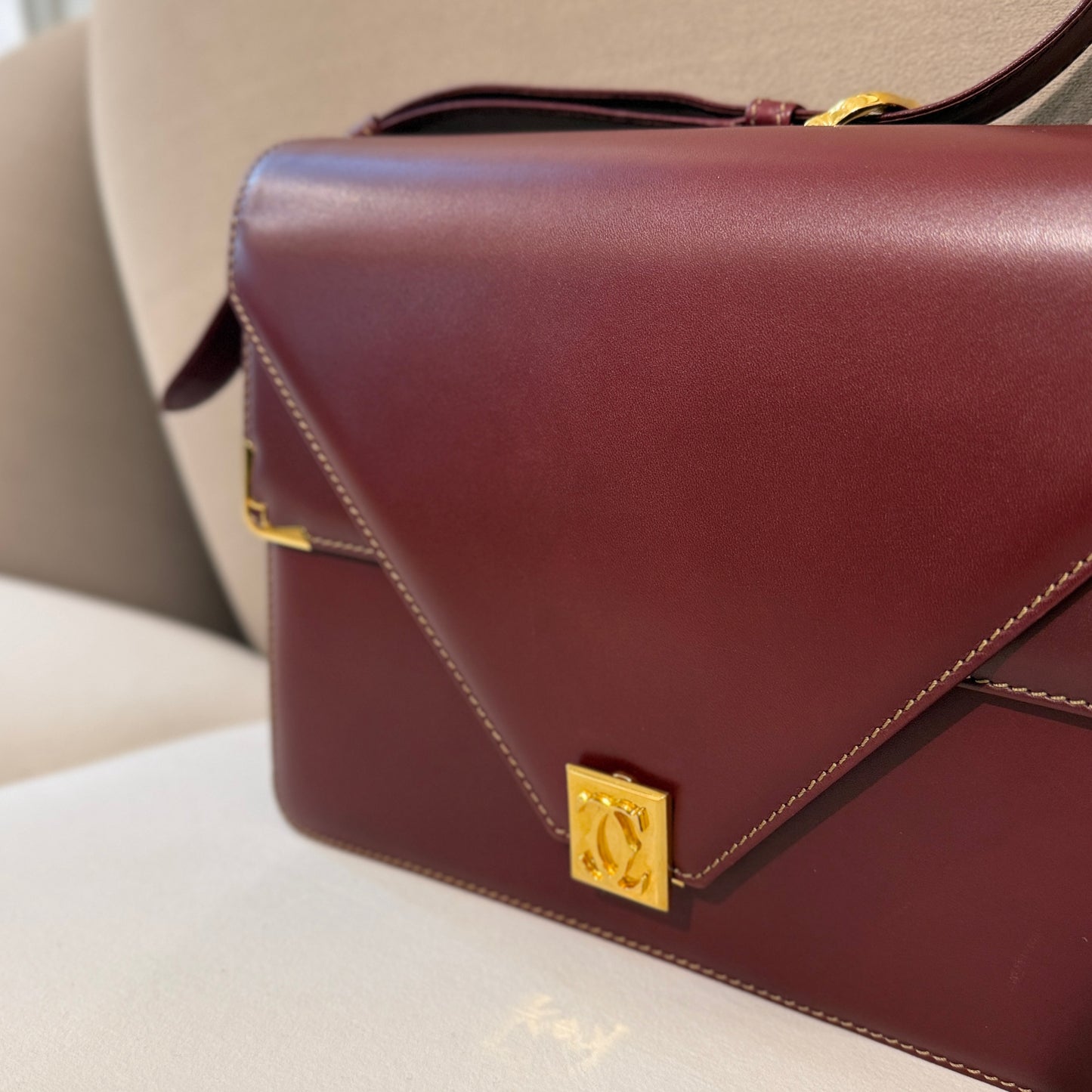 Cartier Must Line Burgundy Red Leather Shoulder Bag