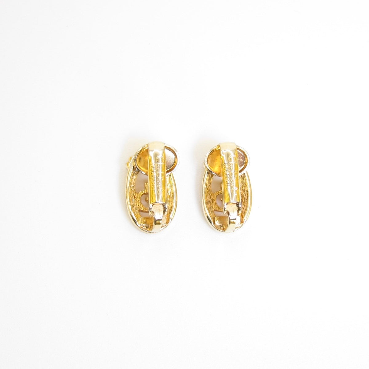 Christian Dior Vintage Textured Oval CD Logo Gold-Tone Clip-On Earrings