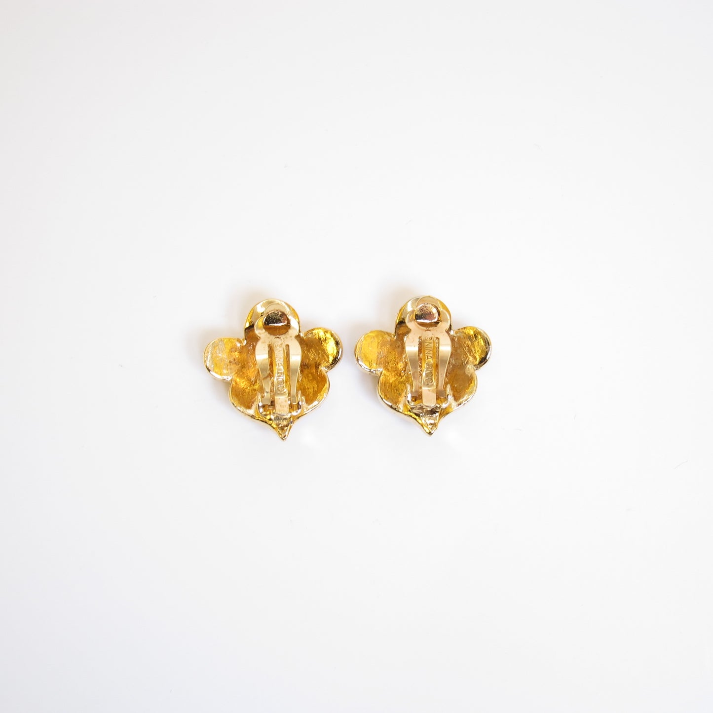 Nina Ricci Vintage White and Rhinestone Golden Clip-on Earrings