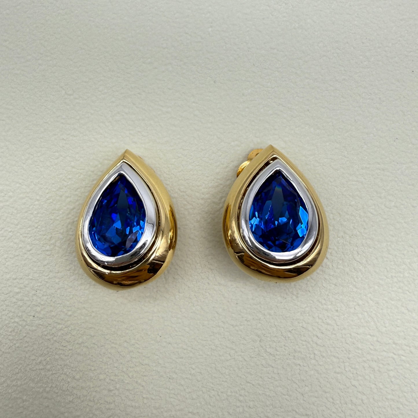 Yves Saint Laurent Vintage Drop Shape Blue Color Stone Golden Clip-on Earrings