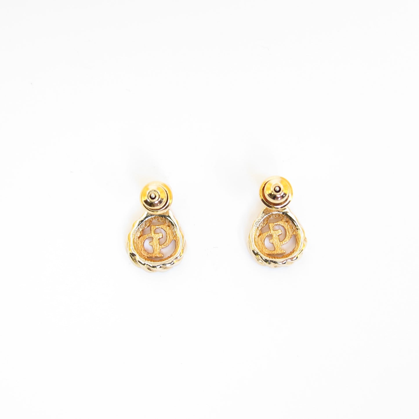 Christian Dior Vintage CD Logo in Twisted Drop Shape Golden Earrings