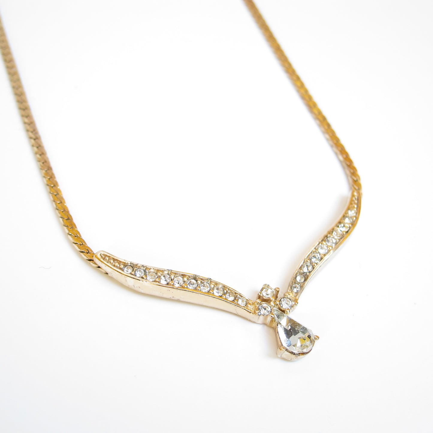 Christian Dior Vintage Stylish Rhinestone Pendant Golden Necklace