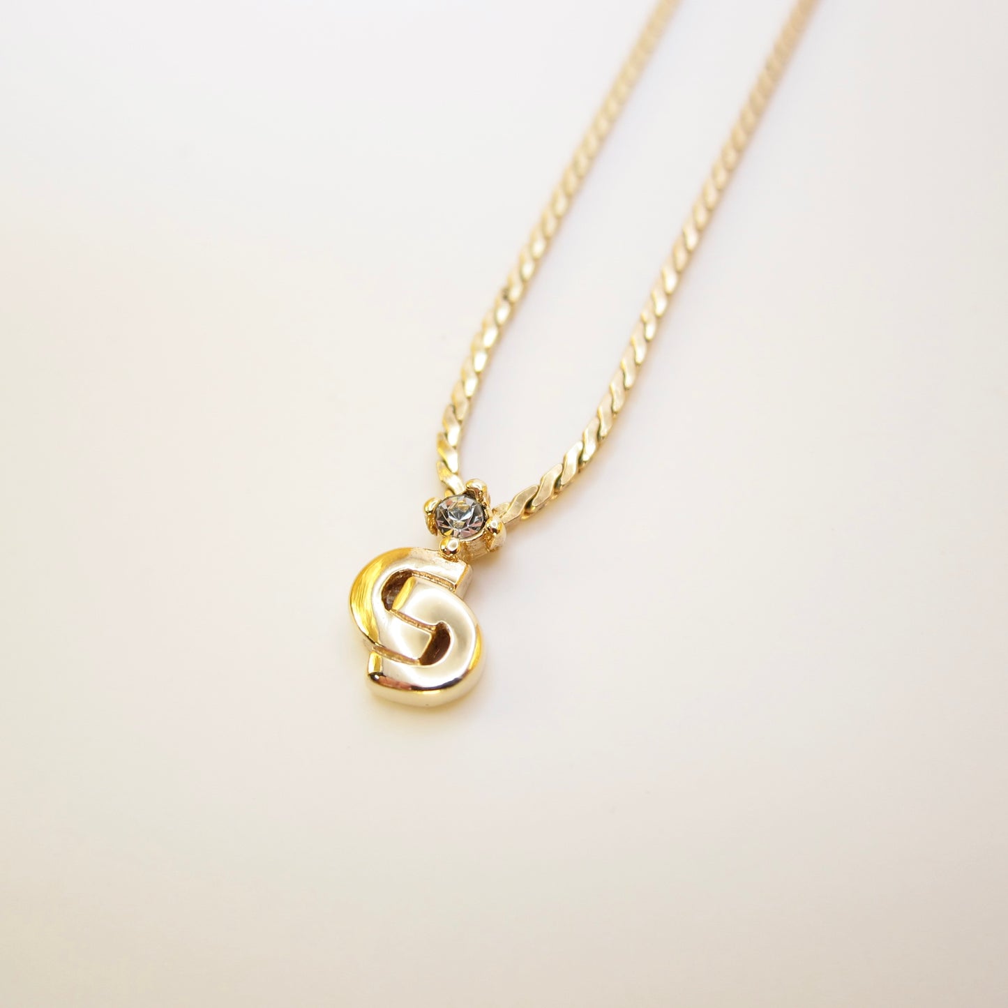 Christian Dior Vintage CD Logo and Rhinestone Golden Necklace