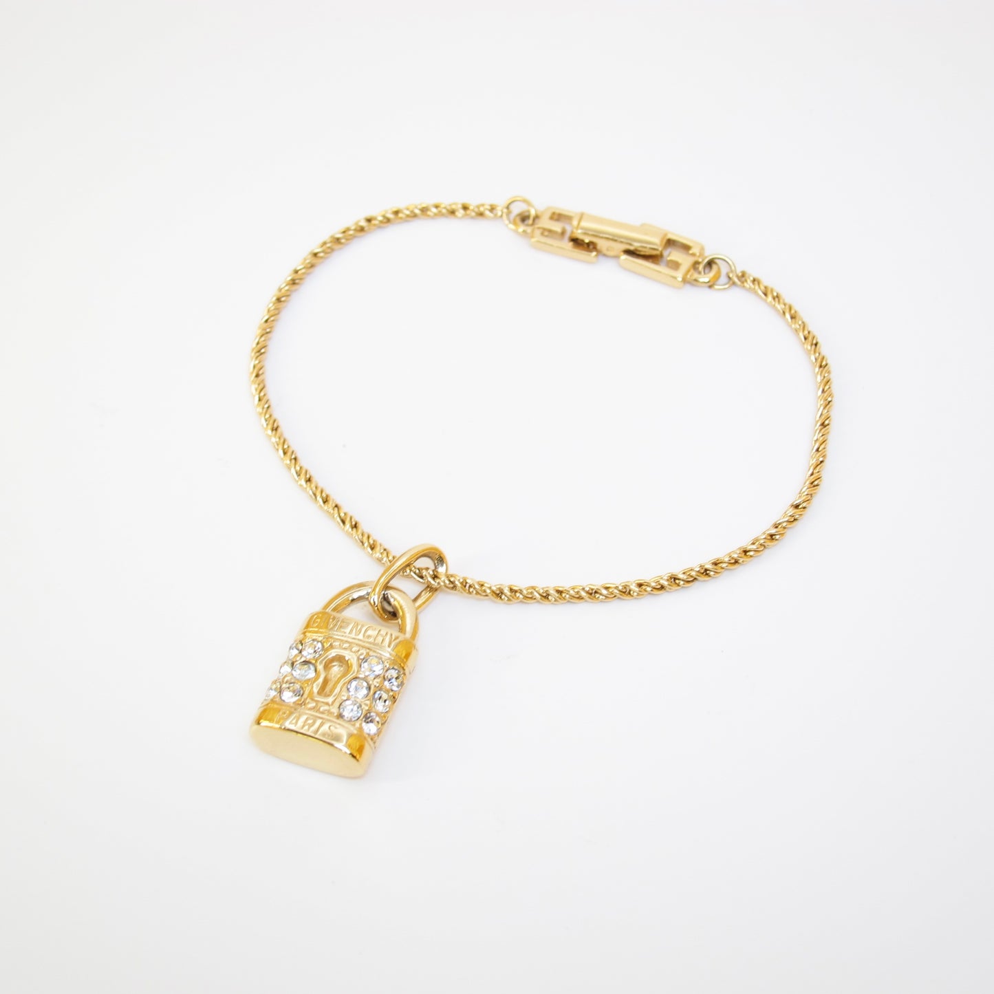 Givenchy Vintage Givenchy Logo on Padlock with Rhinestone Golden Bracelet