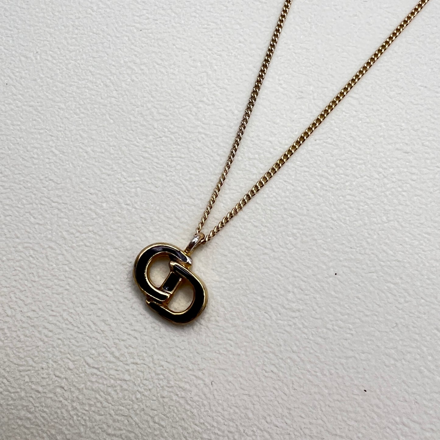 Christian Dior Vintage Black CD Logo Golden Necklace
