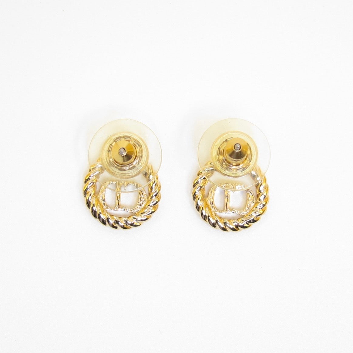 Christian Dior Vintage Rope Circle CD Logo Gold-Tone Earrings