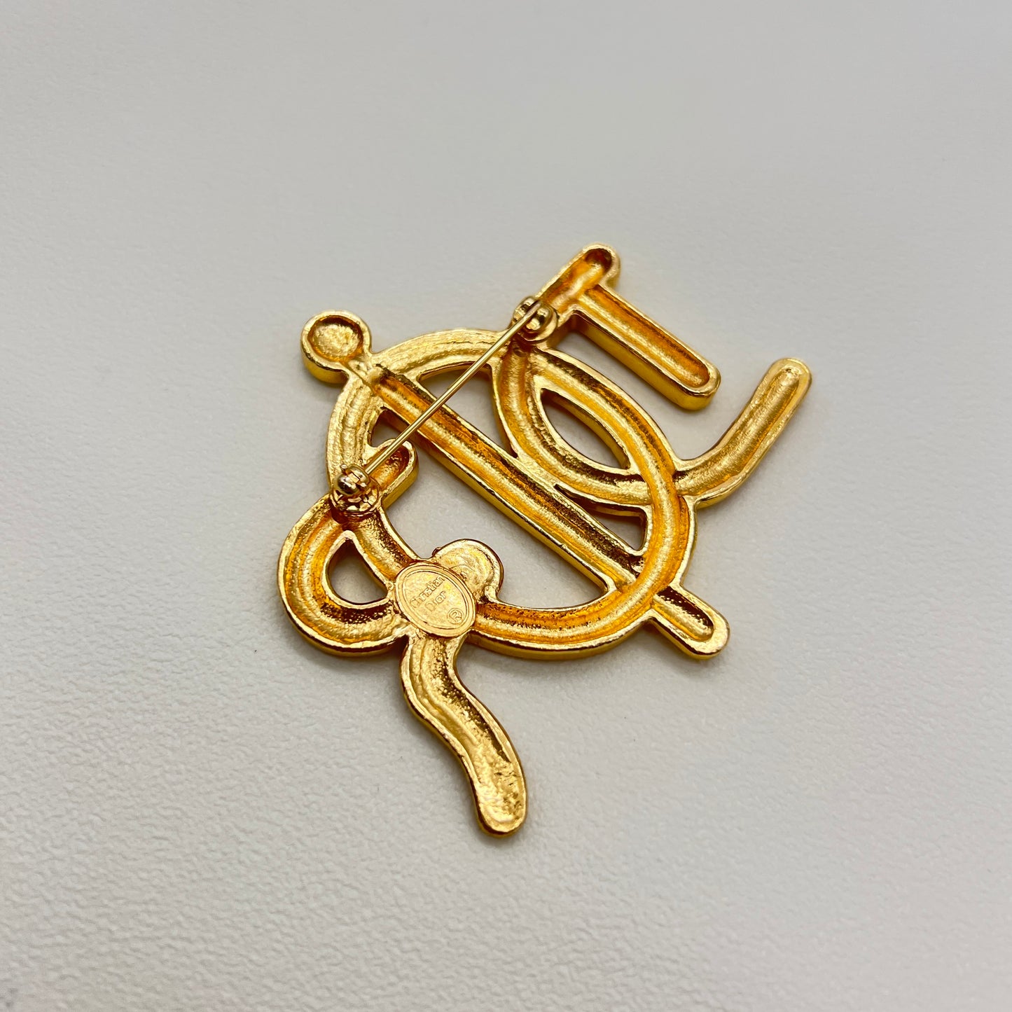 Christian Dior Vintage Dior Logo With Rhinestone Golden Brooch