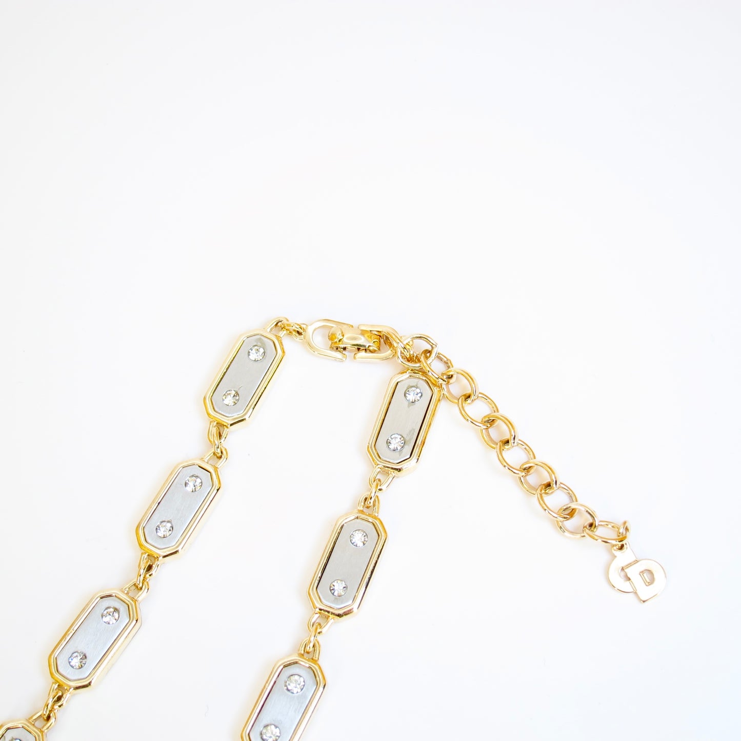 Christian Dior Vintage Stylish Rhinestone with Silver and Golden Necklace