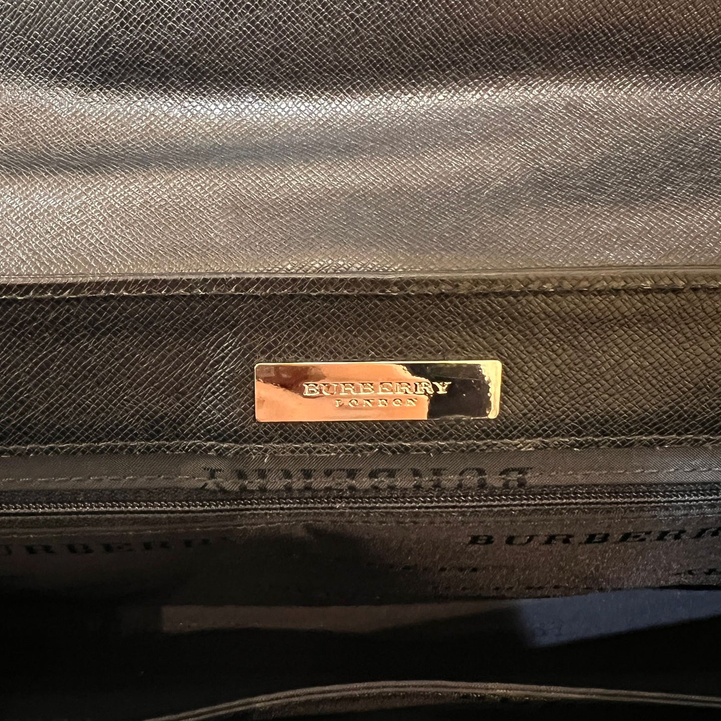 Burberry Vintage Embossed Check Black Leather Shoulder Bag