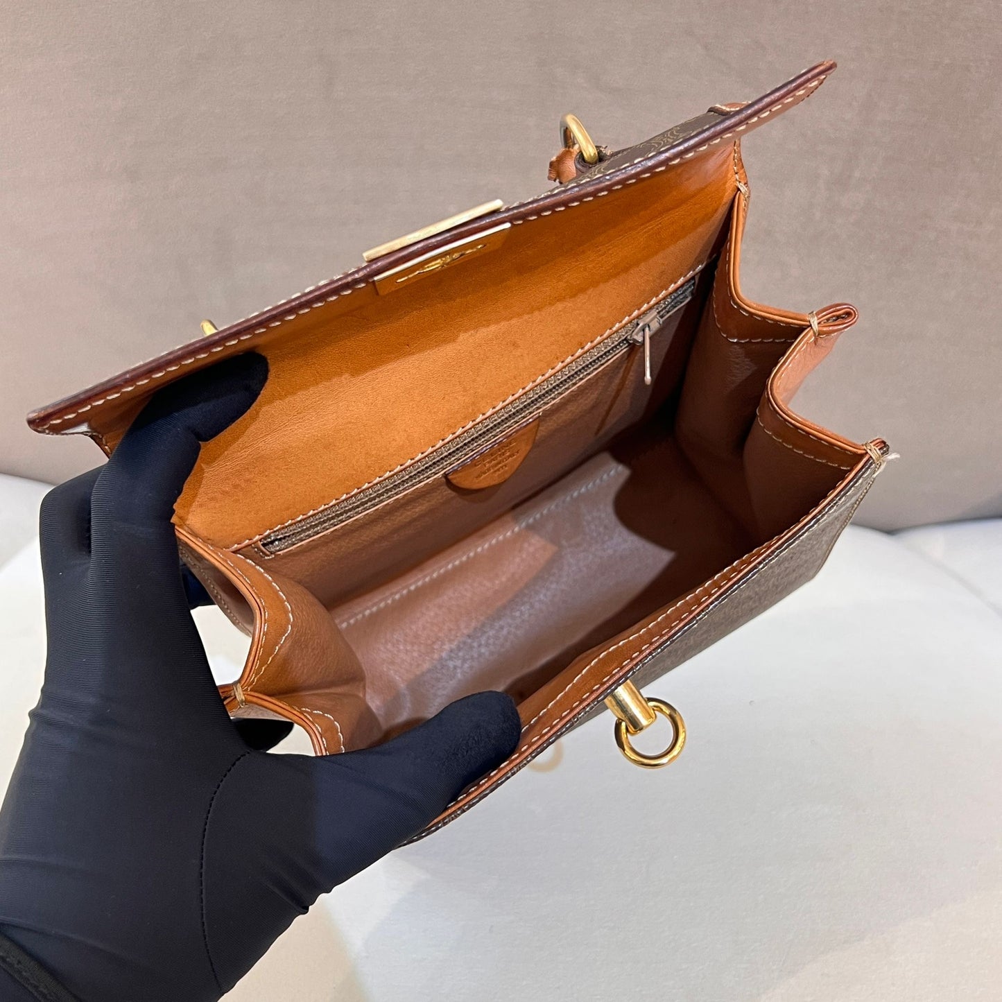 Celine Vintage Macadam Brown Leather Mini Top Handle Bag