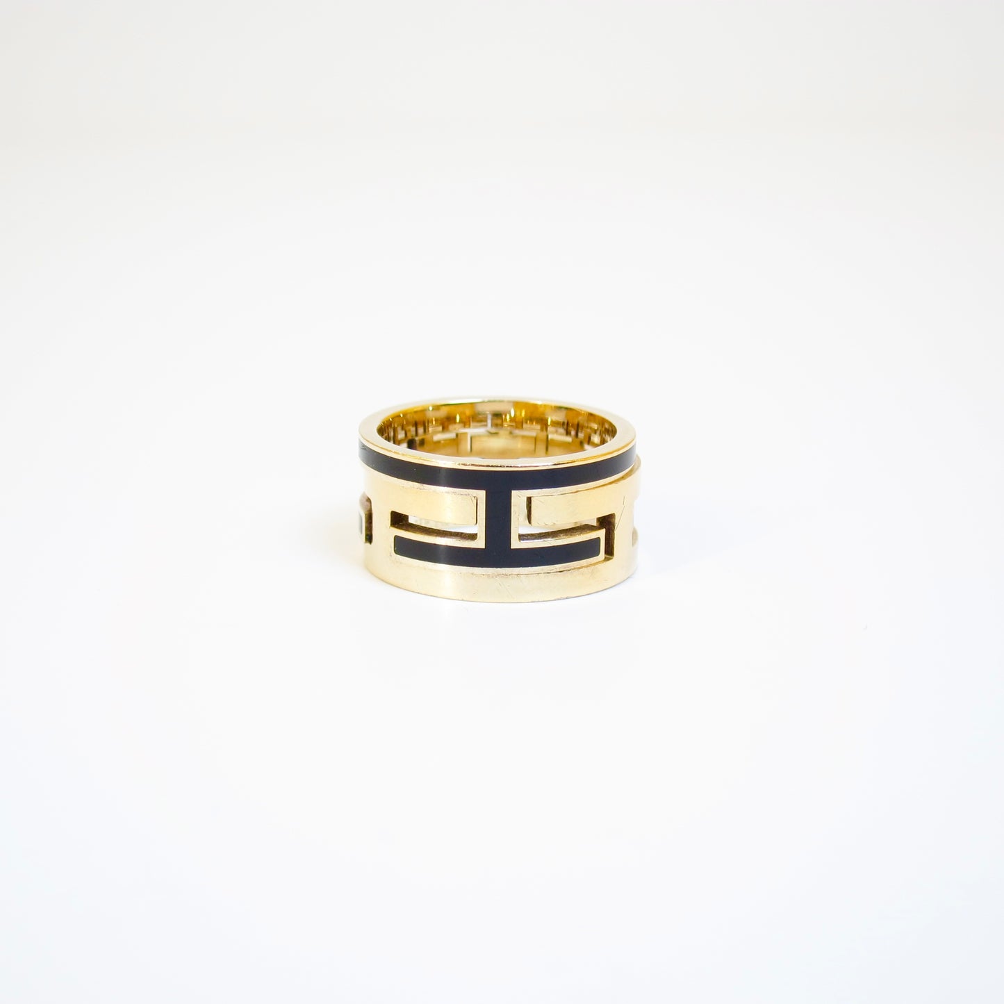 Hermes Vintage Move Ash SV 925 Black and Golden Ring #51
