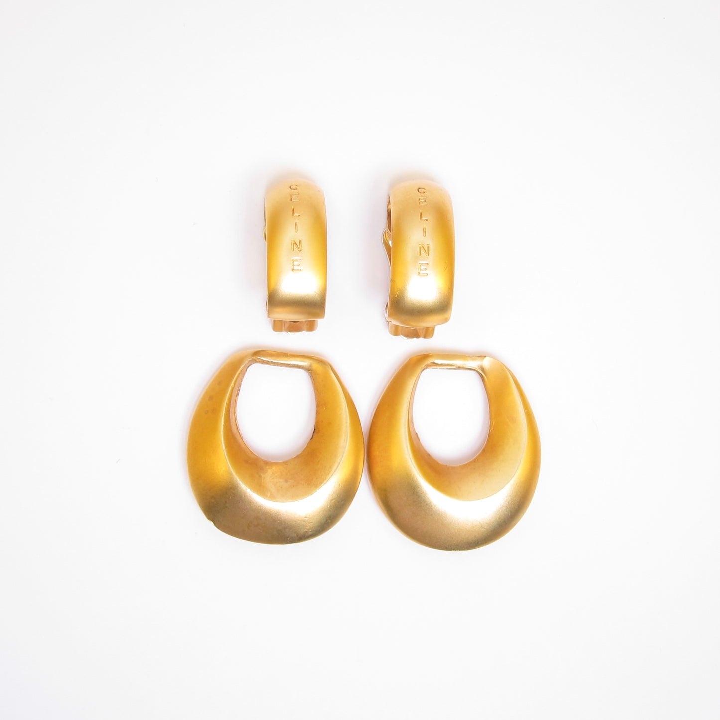 Celine Vintage Celine Logo 2-way Usage Golden Clip-on Earrings