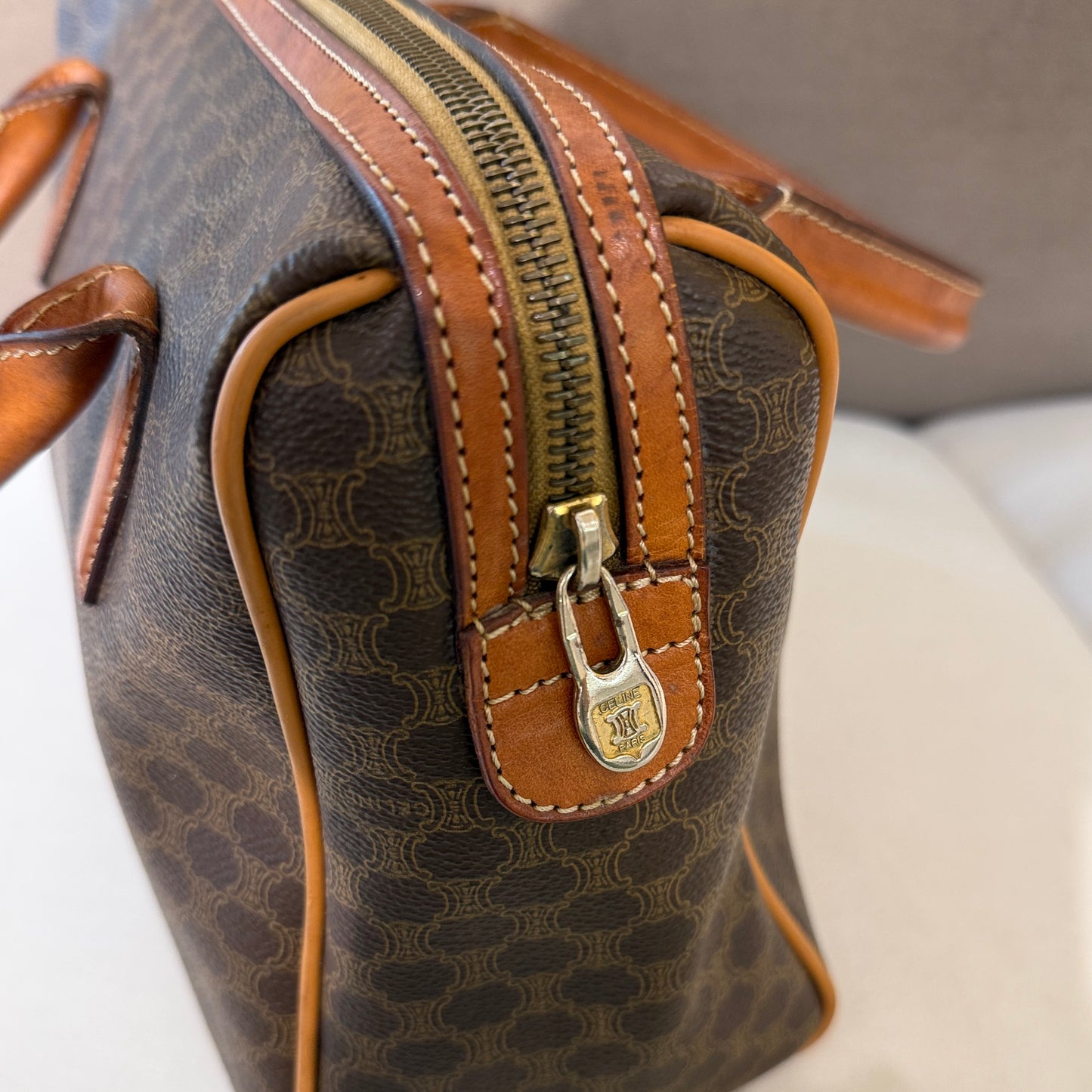 Celine Macadam Brown Canvas Handbag