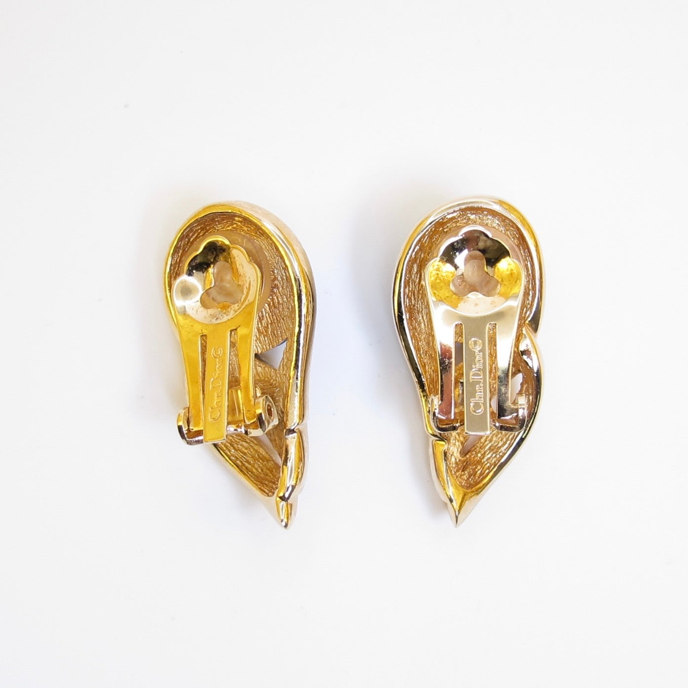 Christian Dior Vintage Lapis Lazuli Navy and Rhinestone Golden Clip-on Earrings