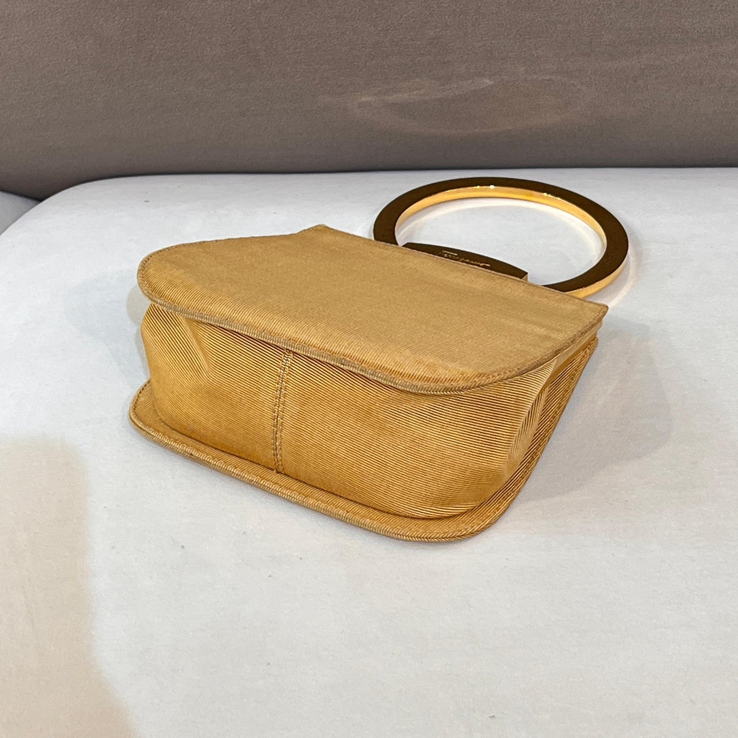 Ferragamo Vintage Gancini Gold Satin Top Handle Bag