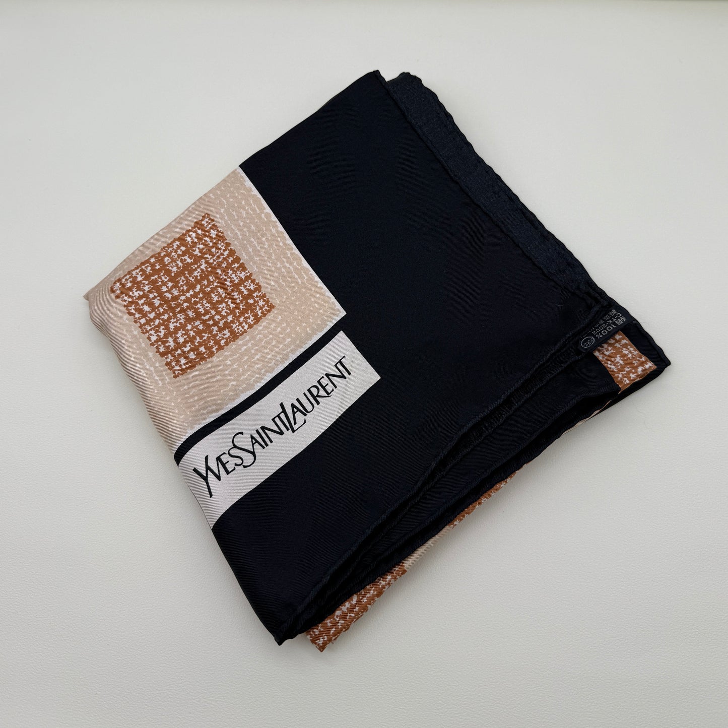 Yves Saint Laurent Vintage Brown Plaid and Black Silk Scarf