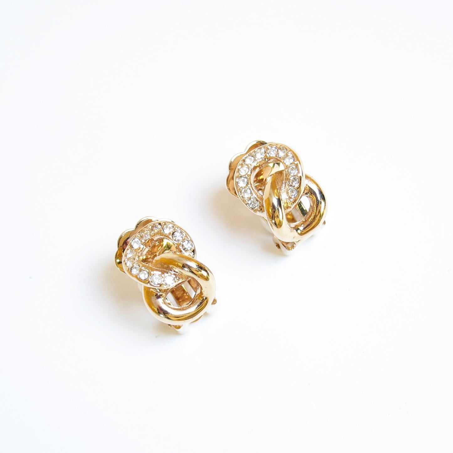 Christian Dior Vintage Rhinestone and Link Golden Clip-on Earrings