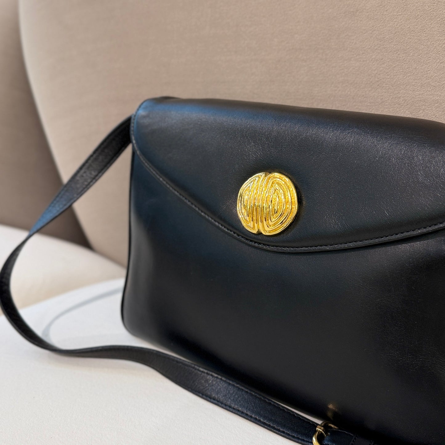 Givenchy Vintage Golden Buckle Black Leather Shoulder Bag