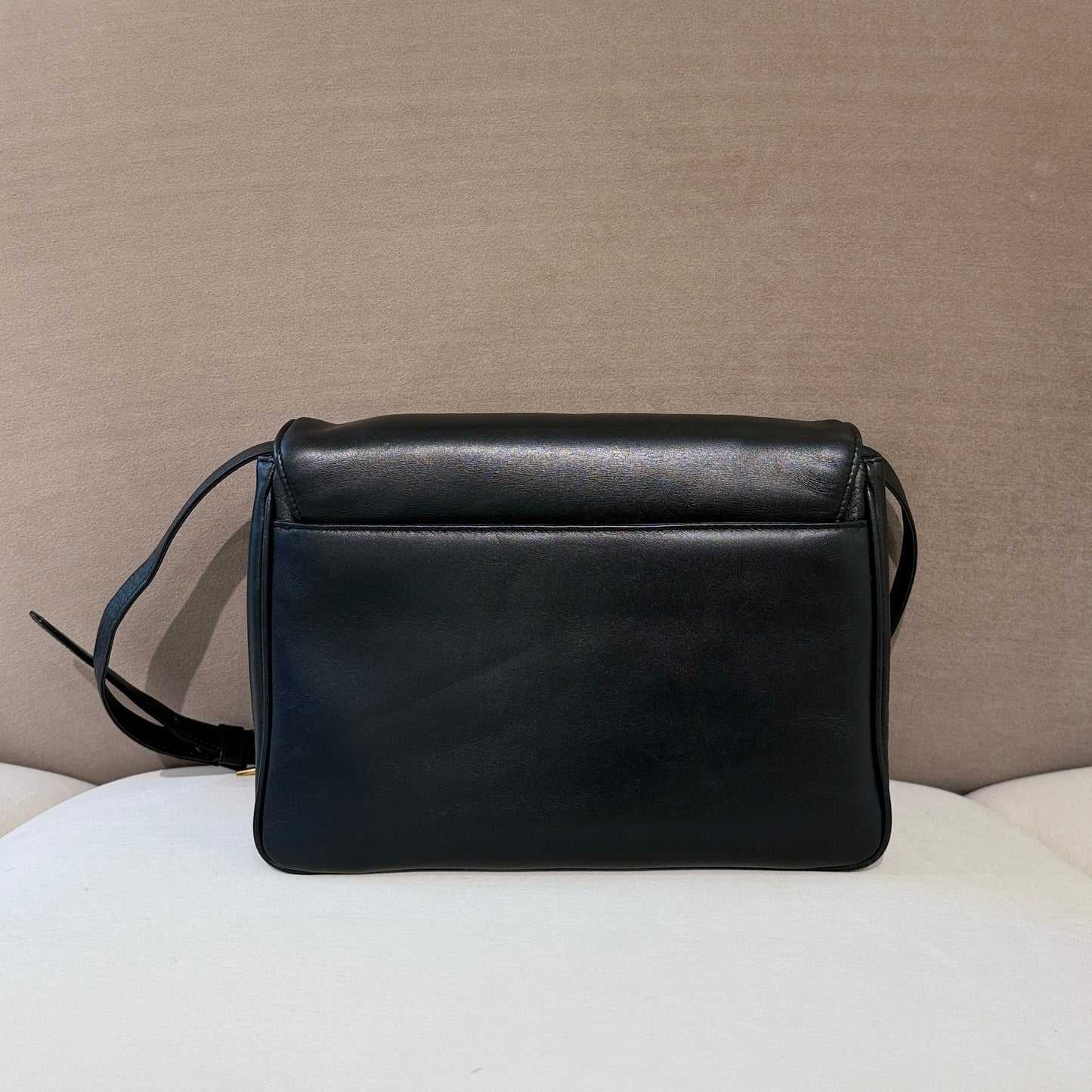 Givenchy Vintage Golden Buckle Black Leather Shoulder Bag