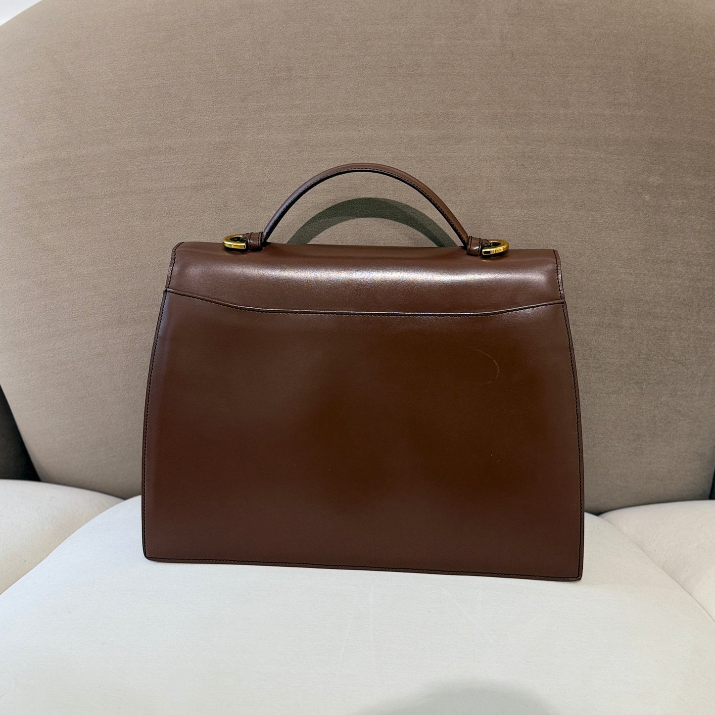 Celine Golden Clasp Brown Leather Top Handle Handbag