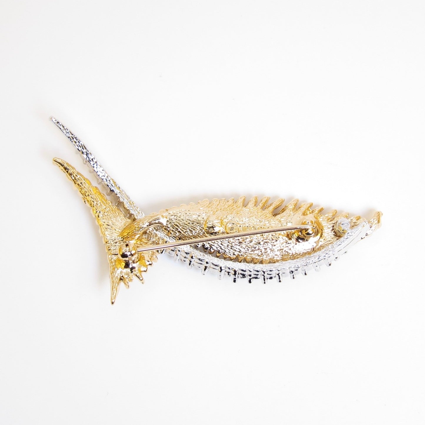 Nina Ricci Vintage Fish Motif with Rhinestone Two Tone Brooch
