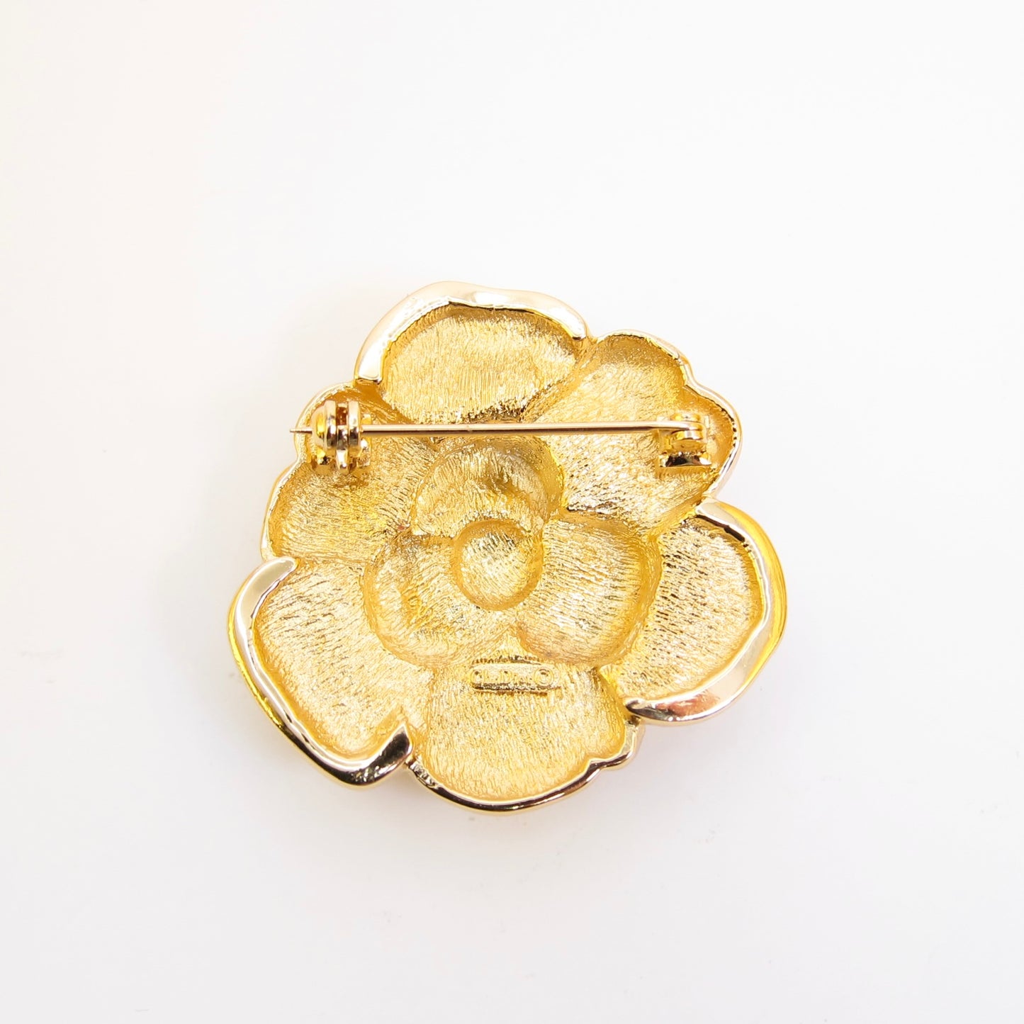 Christian Dior Vintage Flower Motif with Rhinestone Golden Brooch