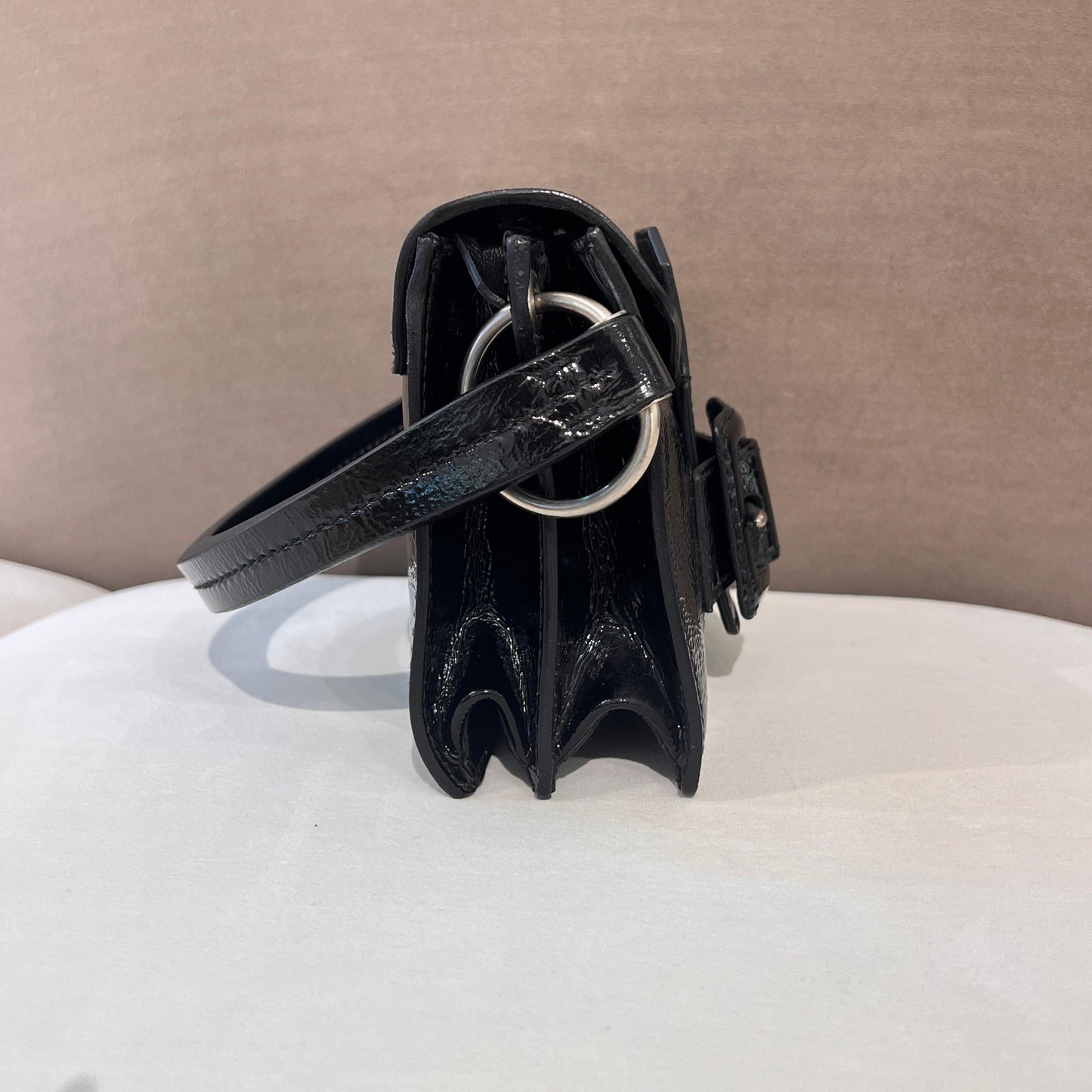 Miu Miu Vintage Black Patent Leather Buckle Flap Handbag