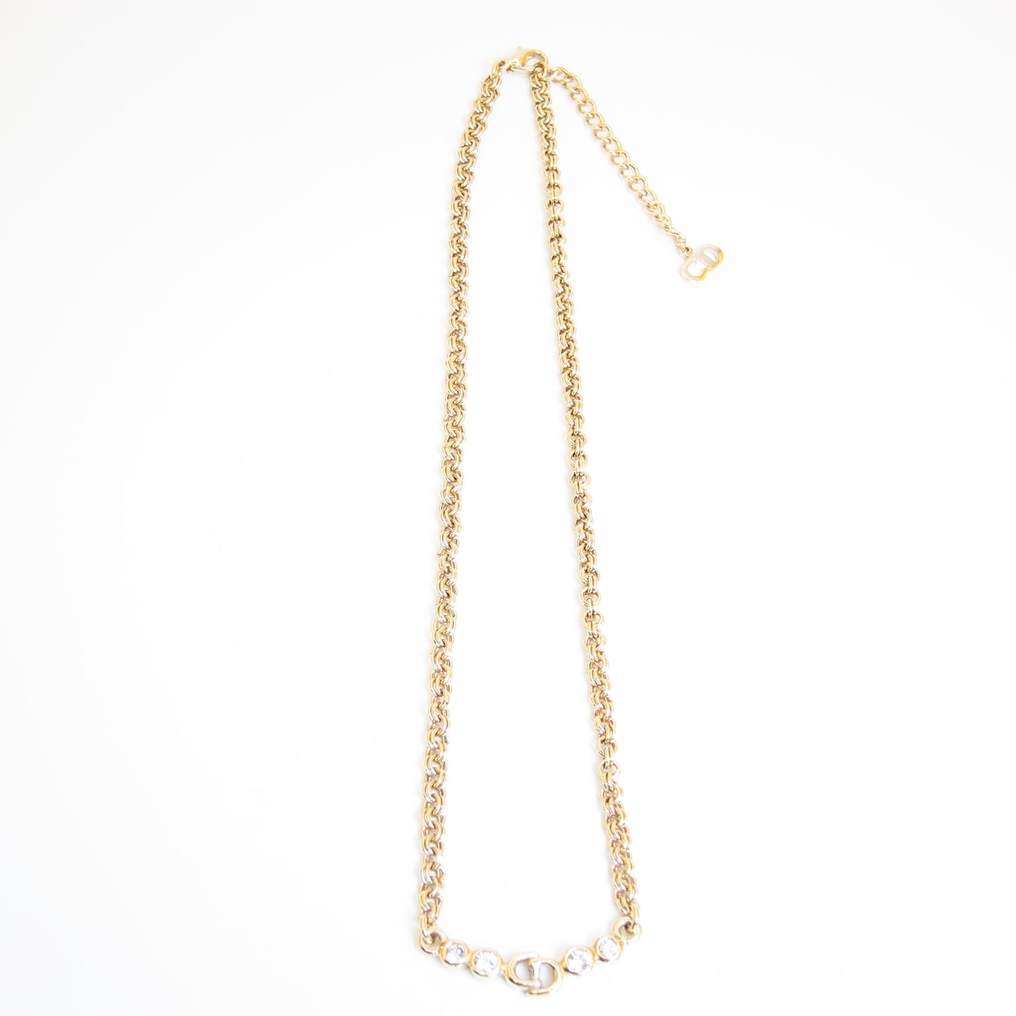 Christian Dior Vintage CD Logo and Rhinestone Golden Necklace