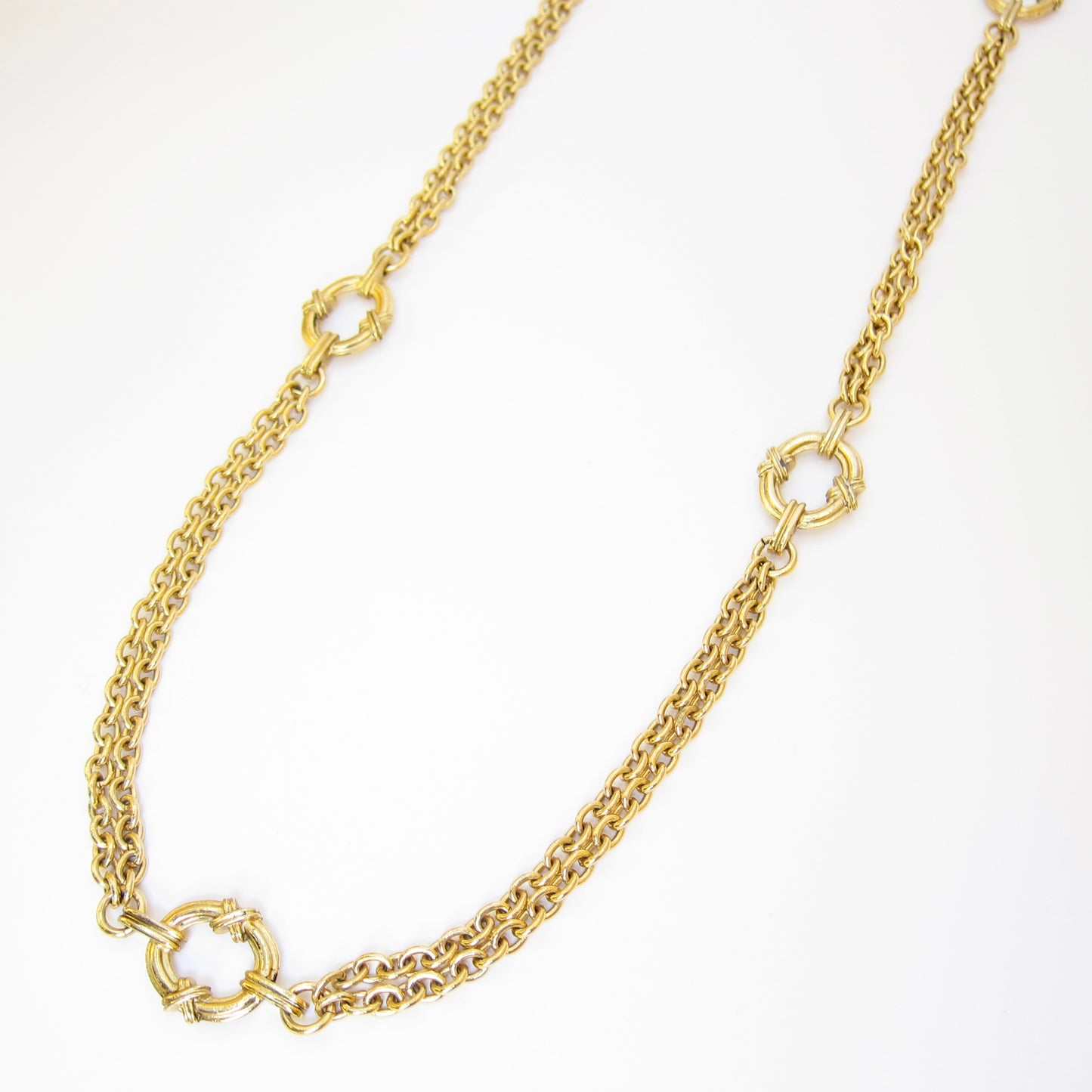 Yves Saint Laurent Vintage Stylish 2-row Golden Long Necklace
