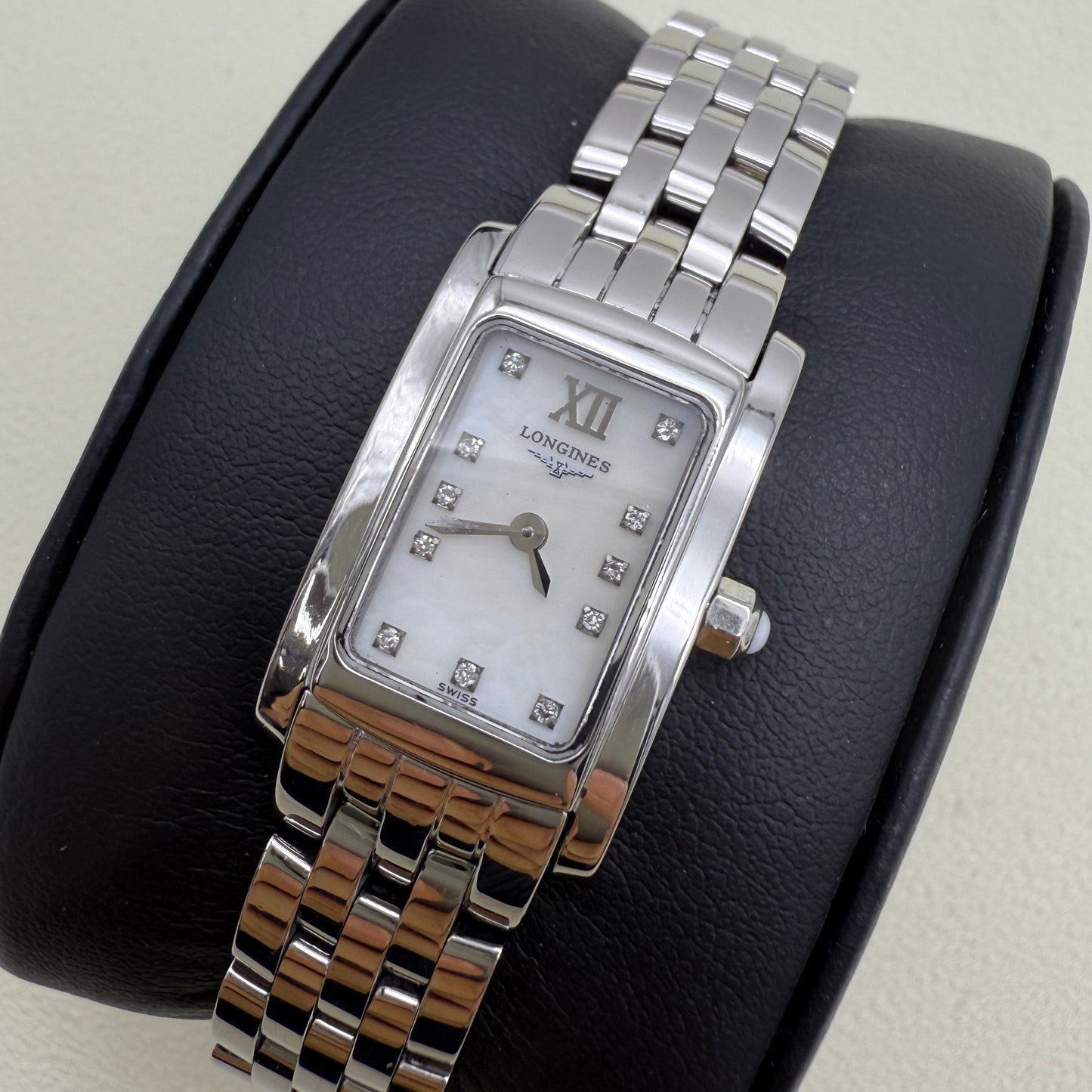 Longines Vintage Rectangle Pearl Face Stainless Steel Watch