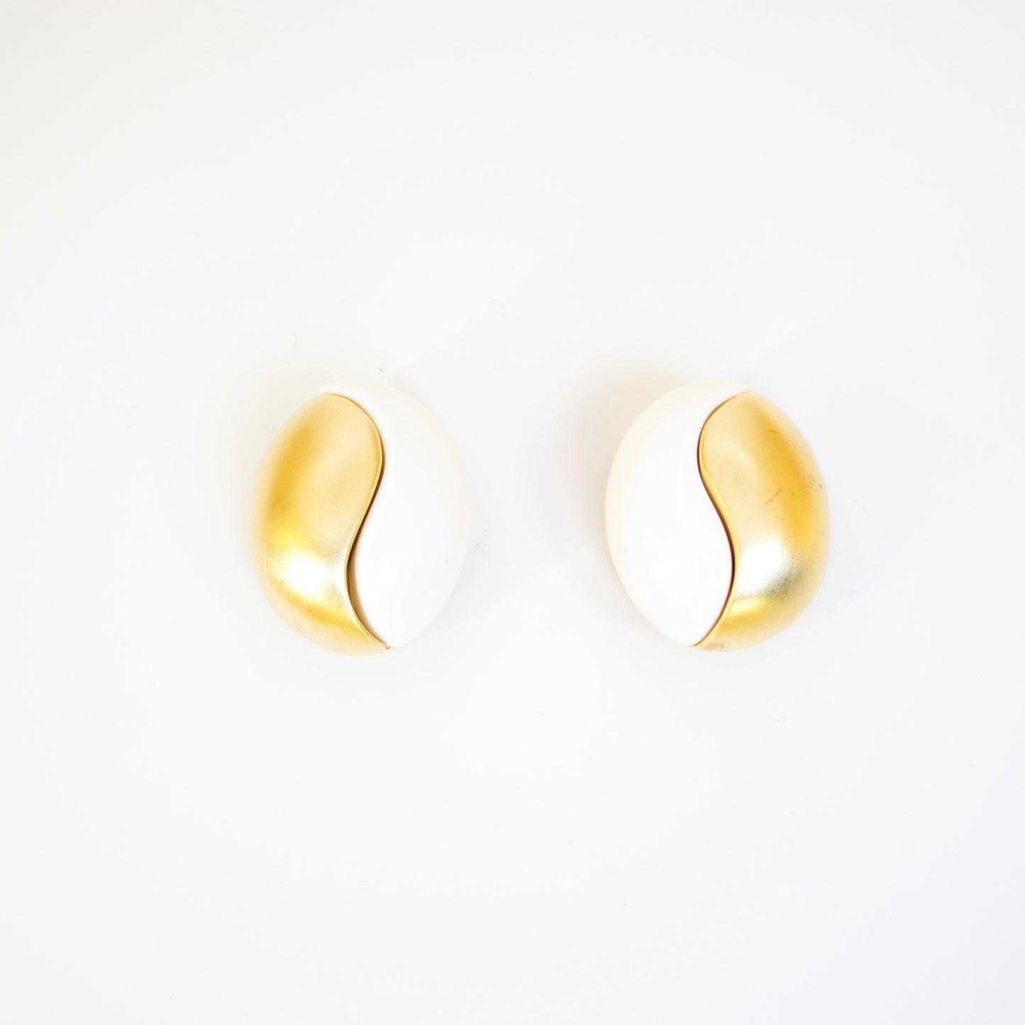 Givenchy Vintage Oval Shape White and Golden Clip-on Earrings