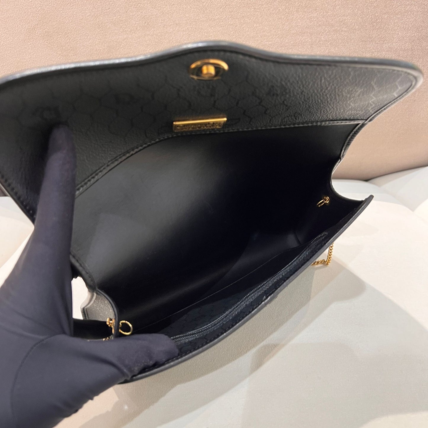 Christian Dior Vintage Black Honeycomb Leather Chain Shoulder Bag