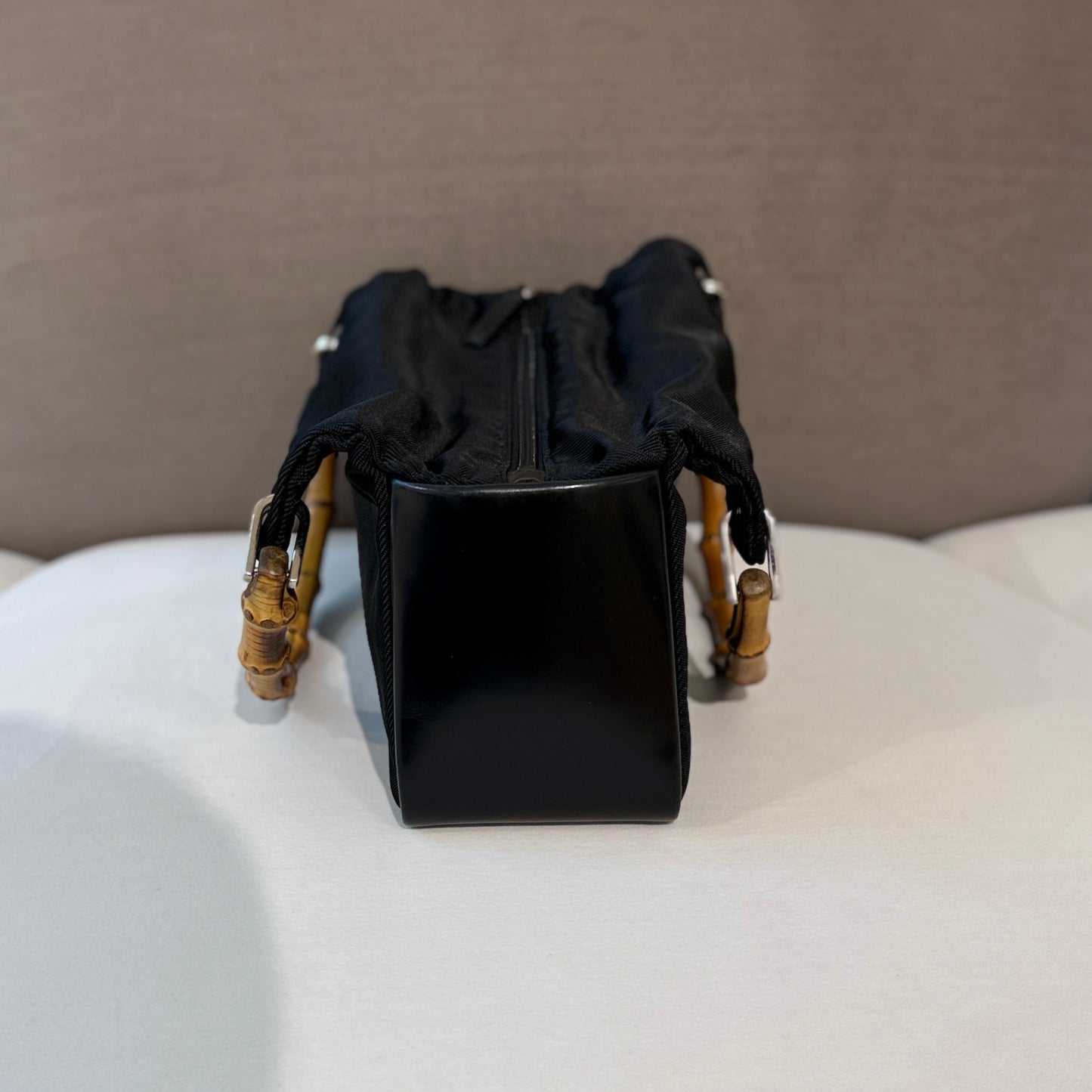 Gucci Black Bamboo Handle Black Nylon & Leather Handbag