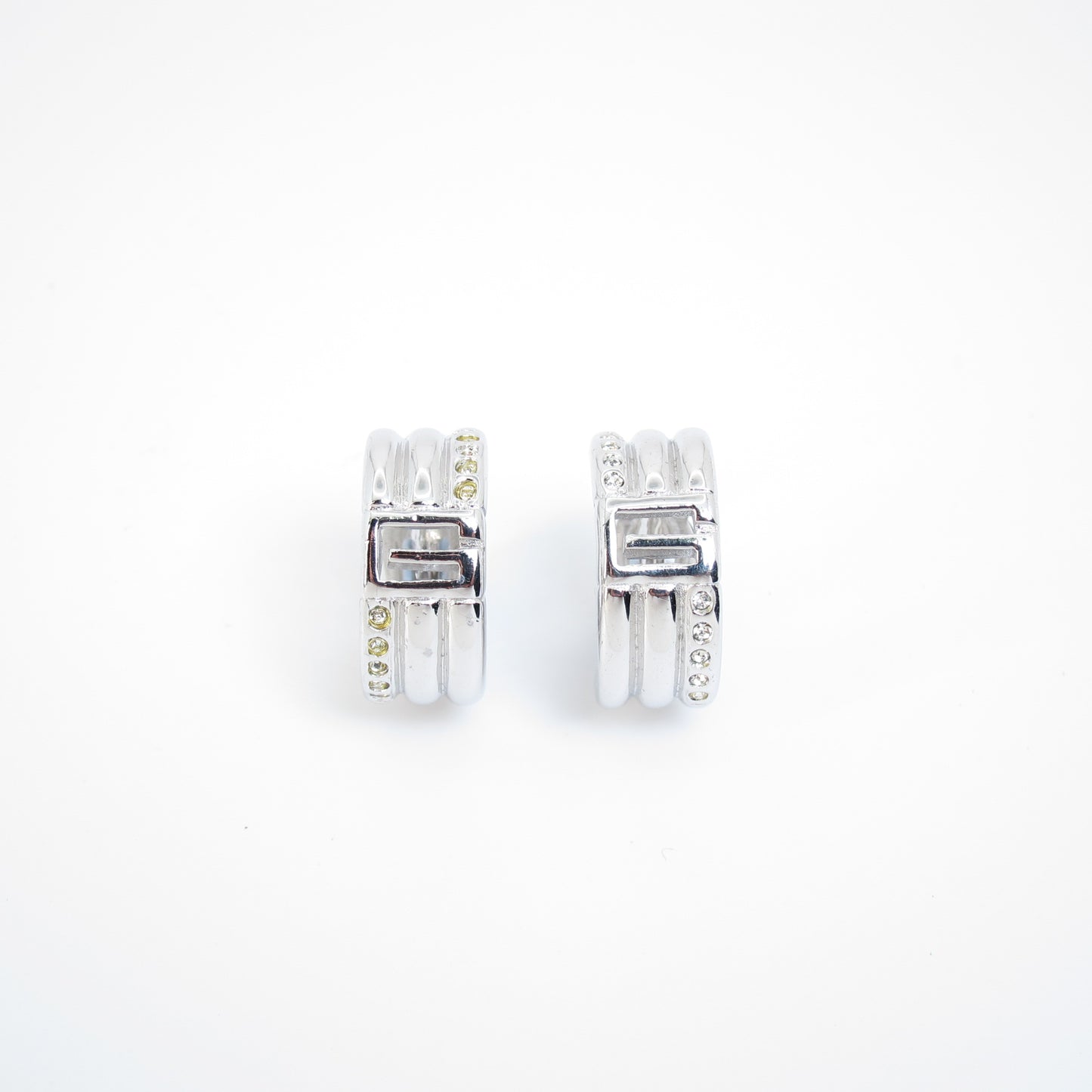 Givenchy Vintage G Logo and Rhinestone Silver Clip-on Earrings