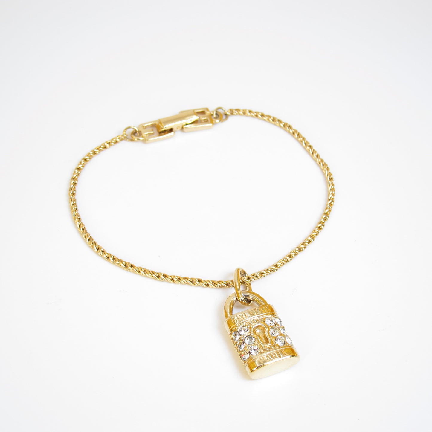 Givenchy Vintage Givenchy Logo on Padlock with Rhinestone Golden Bracelet