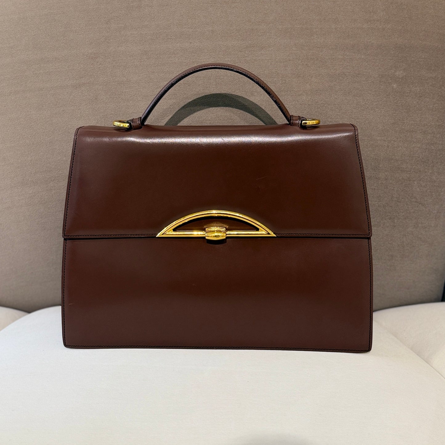 Celine Golden Clasp Brown Leather Top Handle Handbag