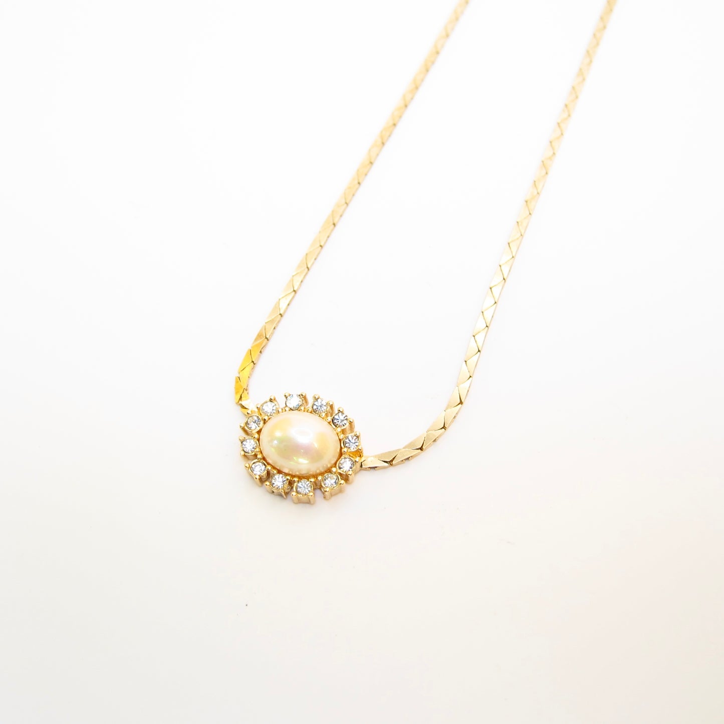 Christian Dior Vintage Oval Shape Pearl and Rhinestone Golden Necklace