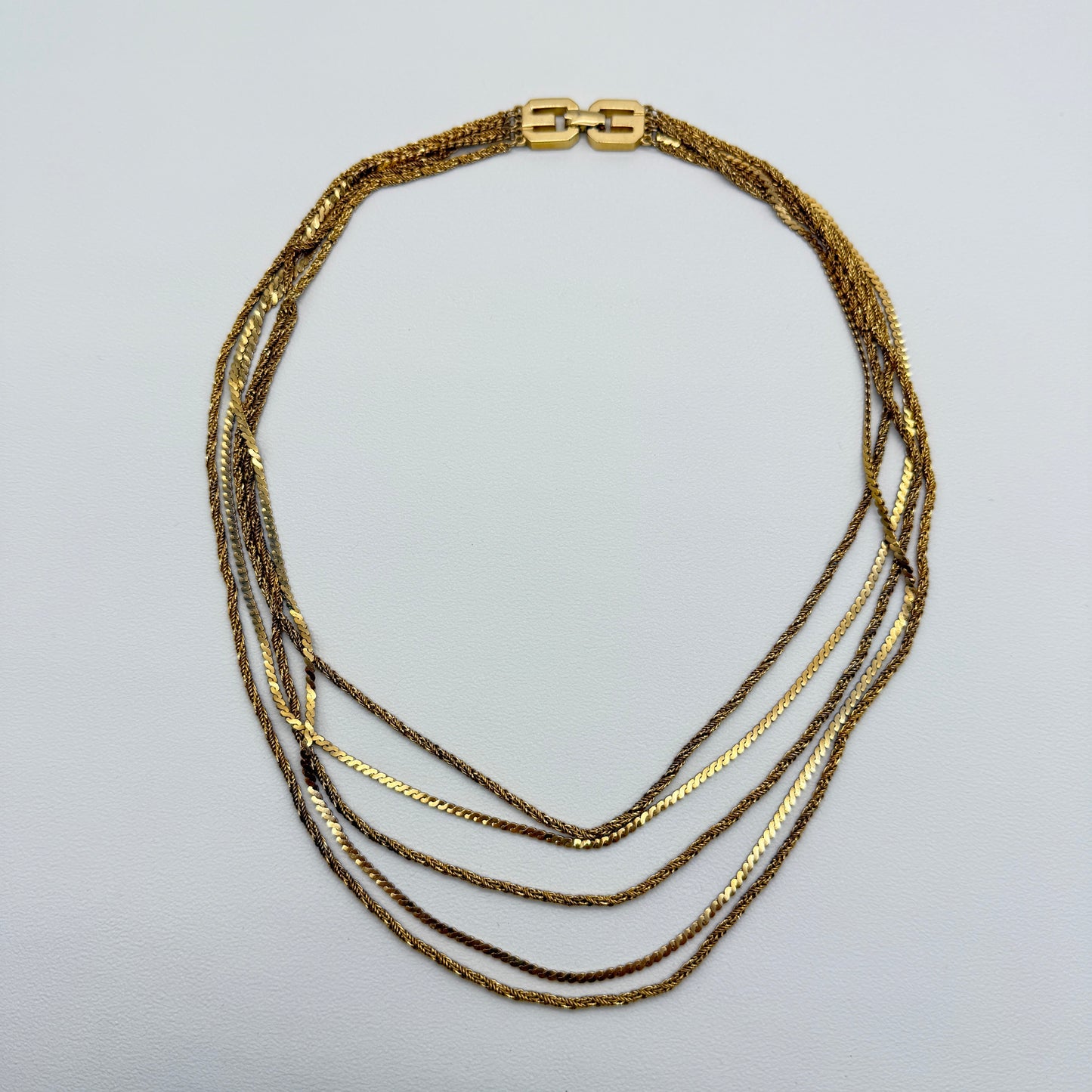 Givenchy Vintage GG Logo 5-Row Golden Long Necklace
