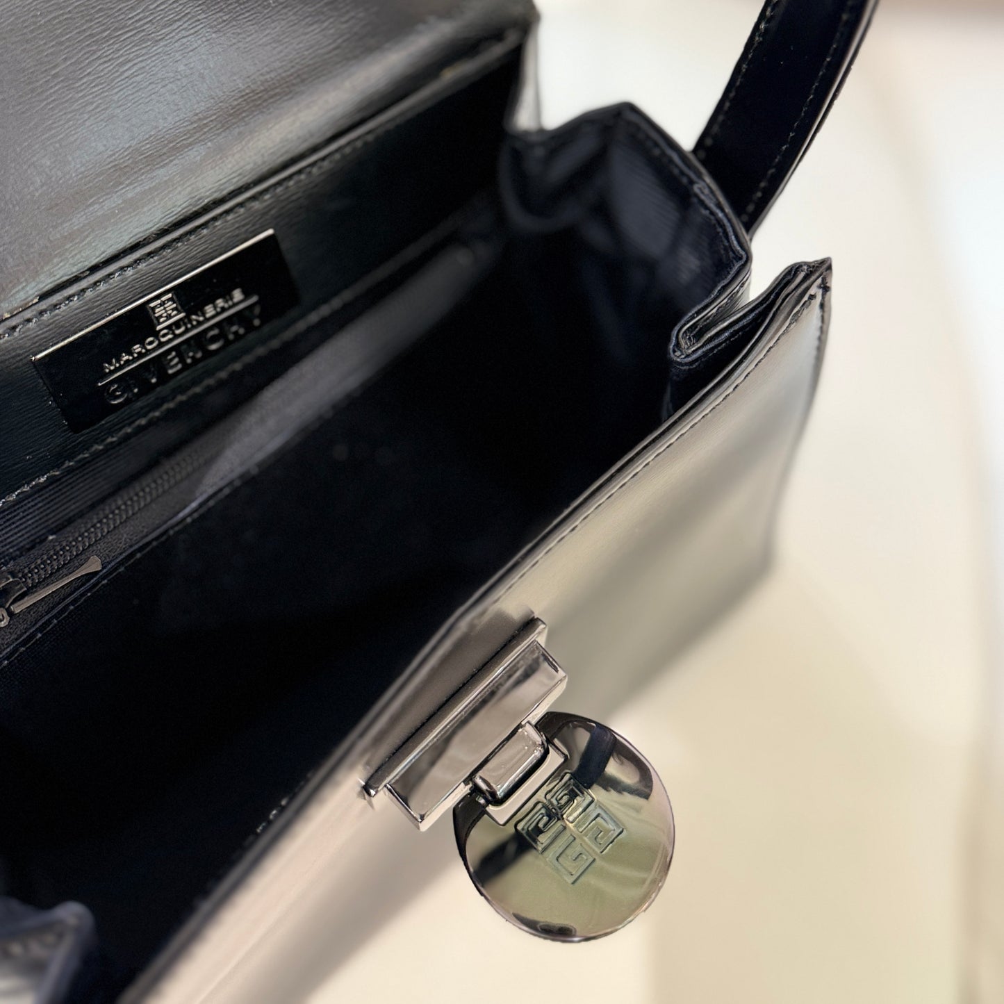 Givenchy Flap Logo Black Leather Mini Top Handle Handbag