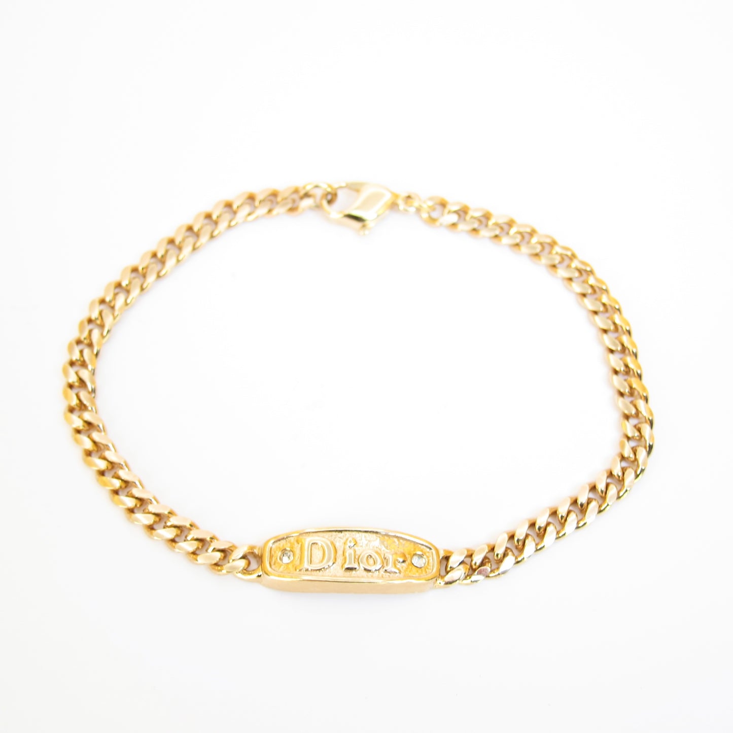 Christian Dior Vintage Dior Logo and Rhinestone Golden Bracelet