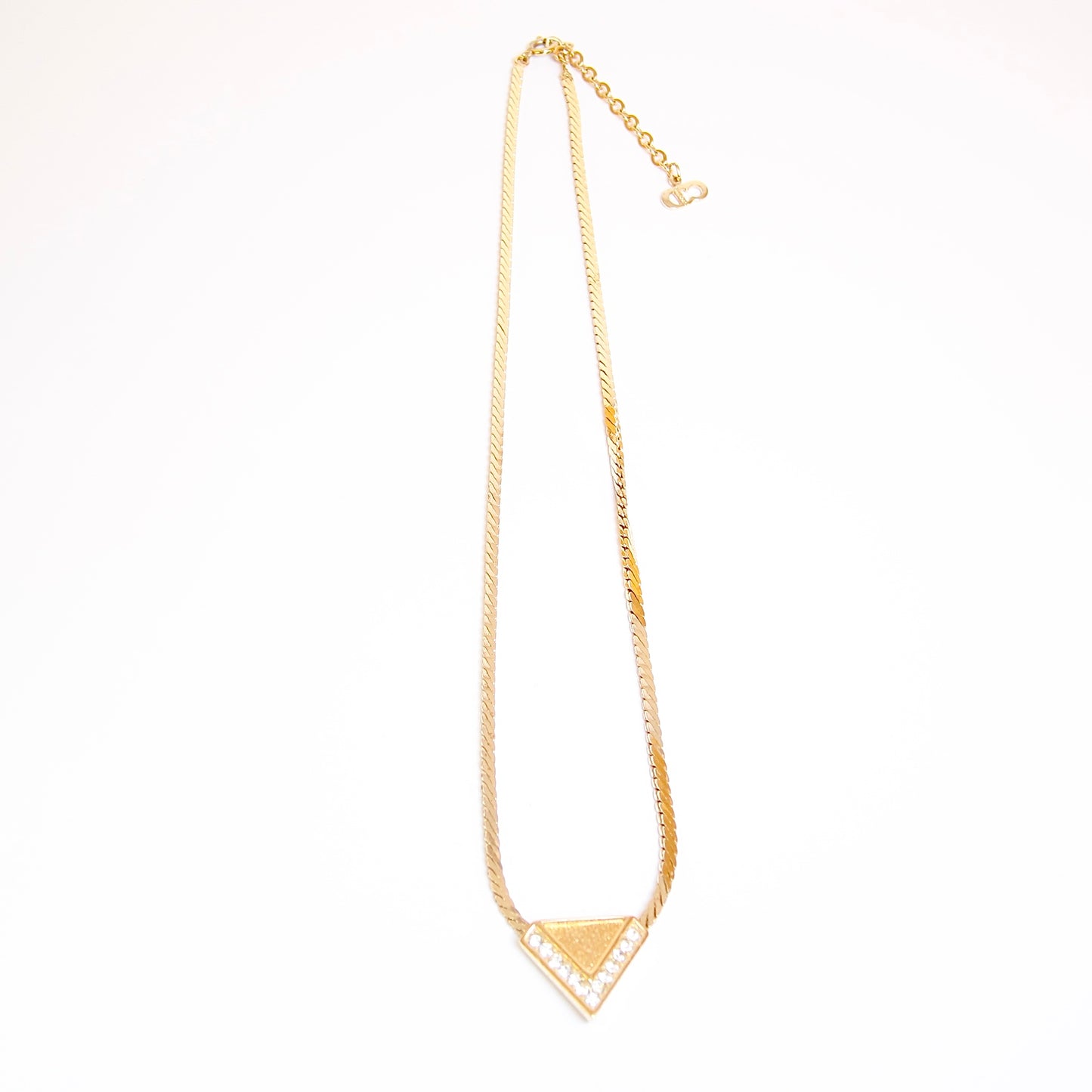 Christian Dior Vintage Triangle Shape with Rhinestone Golden Necklace