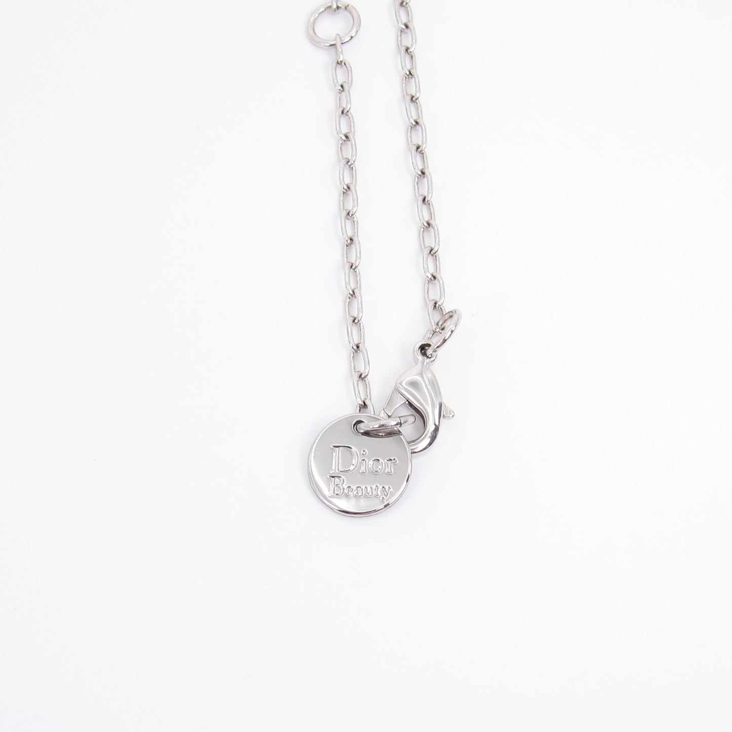 Christian Dior Vintage CD Logo Pearl Ribbon and Charms Silver Long Necklace