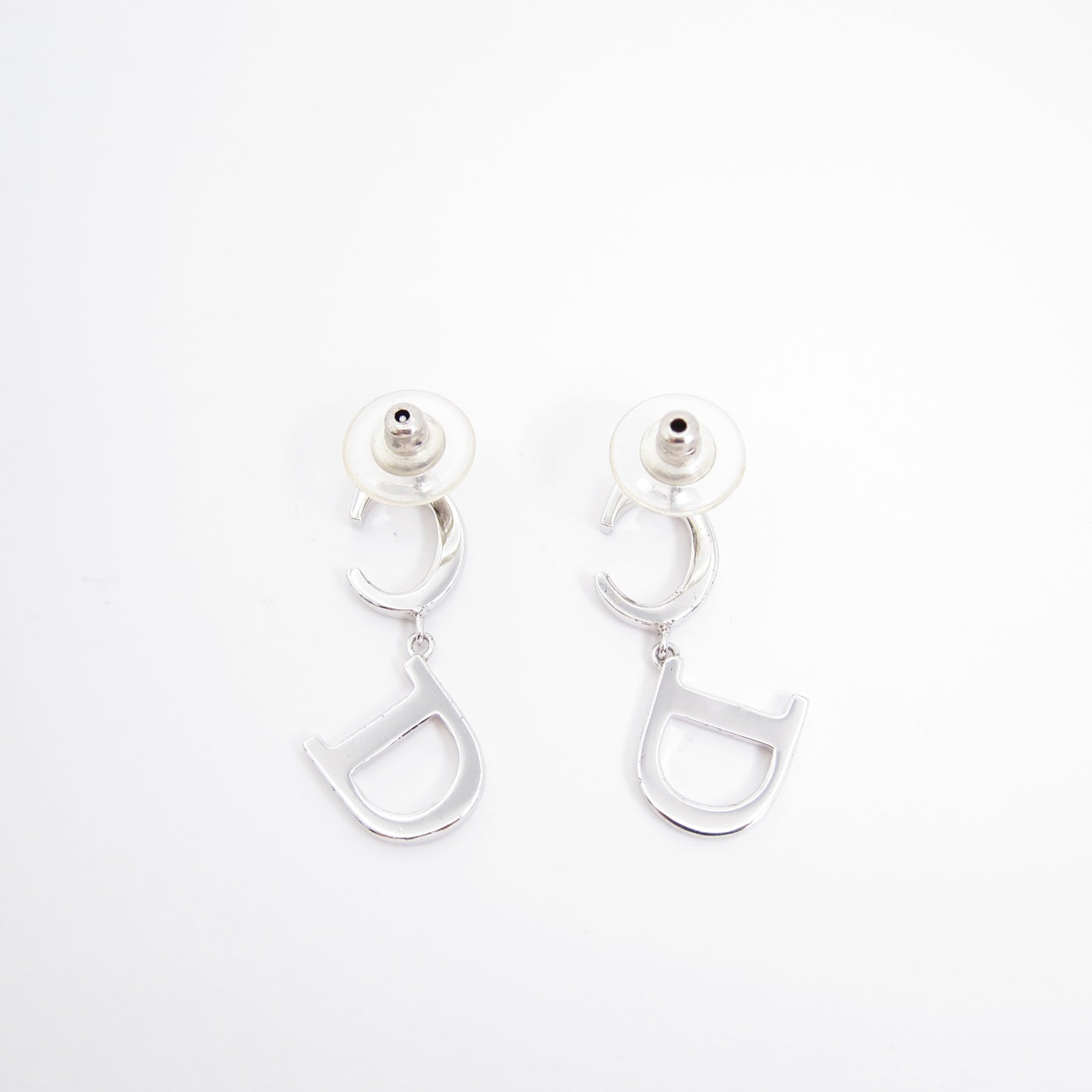 Christian Dior Vintage CD Logo Dangling Silver Earrings