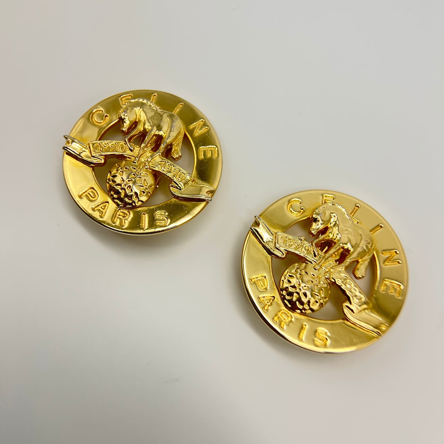 Celine Vintage Celine Logo Horse On Star Ball Golden Clip-on Earrings