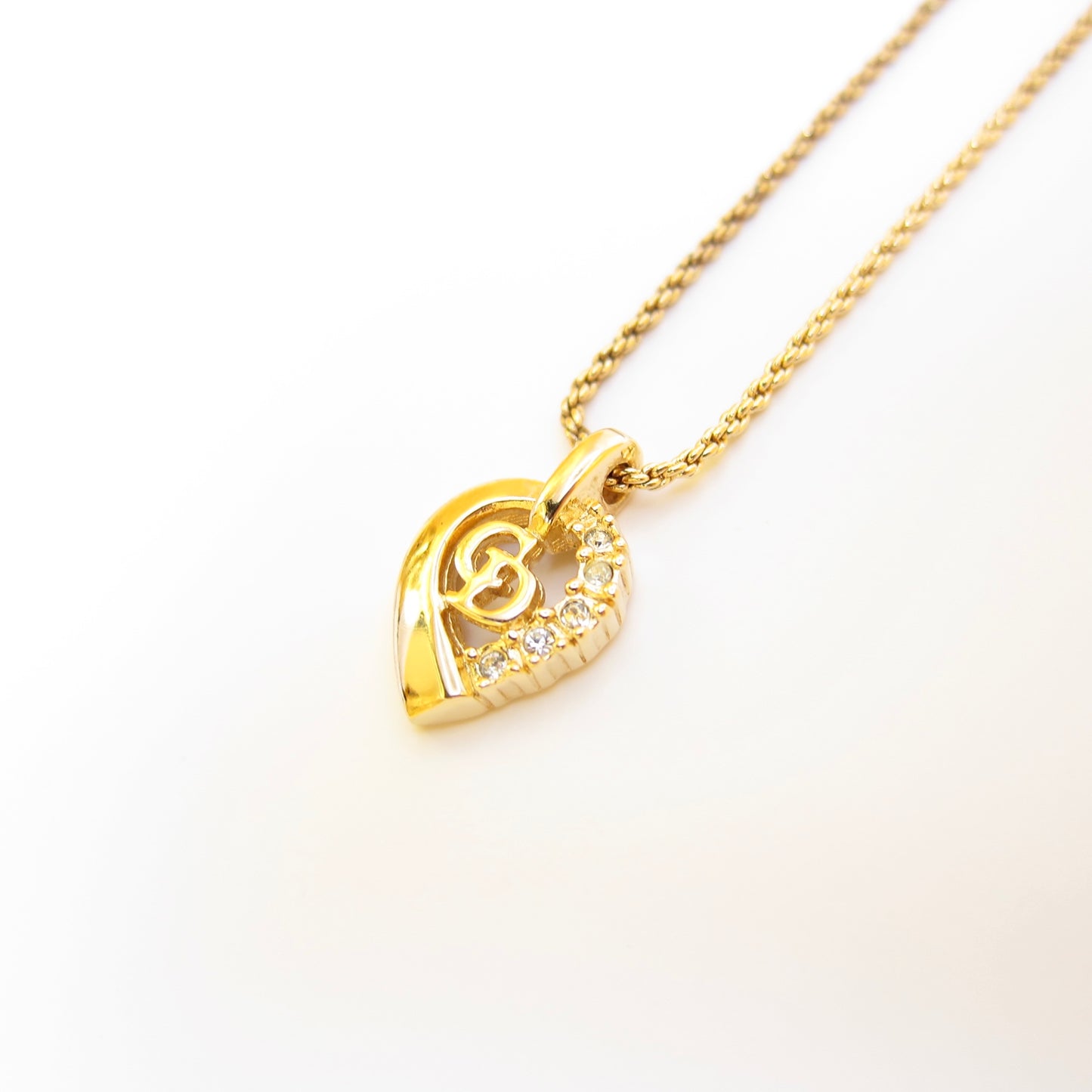 Christian Dior Vintage CD Logo and Rhinestone Golden Necklace