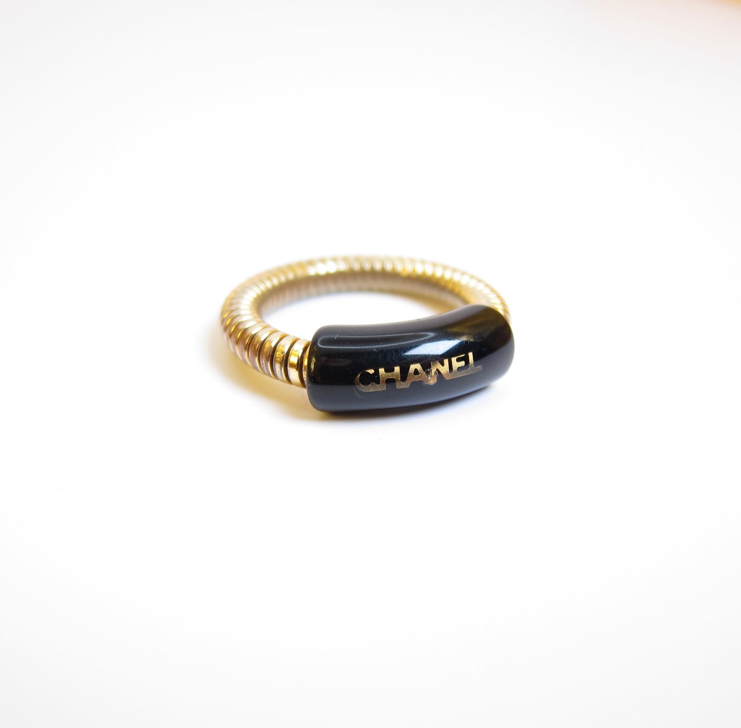 Chanel Vintage Chanel Logo Black and Golden Ring #12