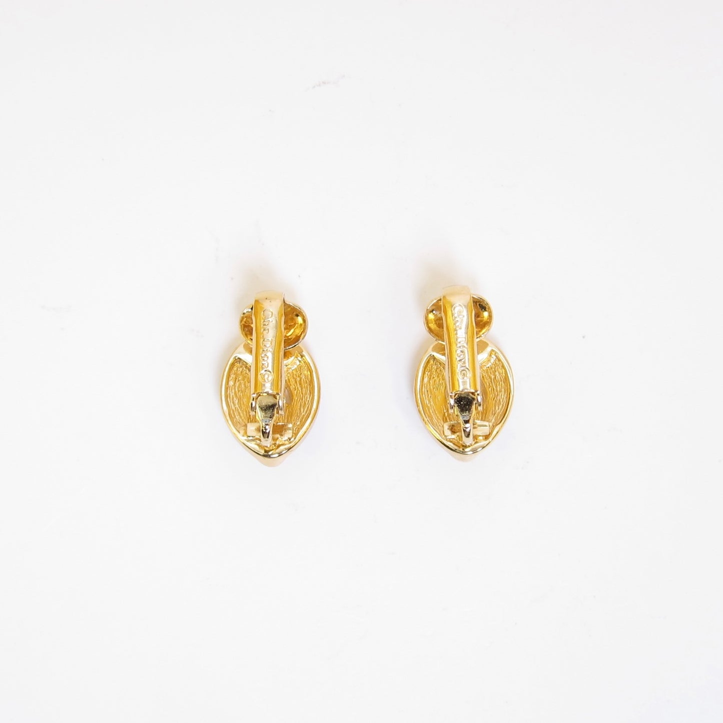 Christian Dior Vintage Oval Shaped with Rhinestone Golden Clip-on Earrings